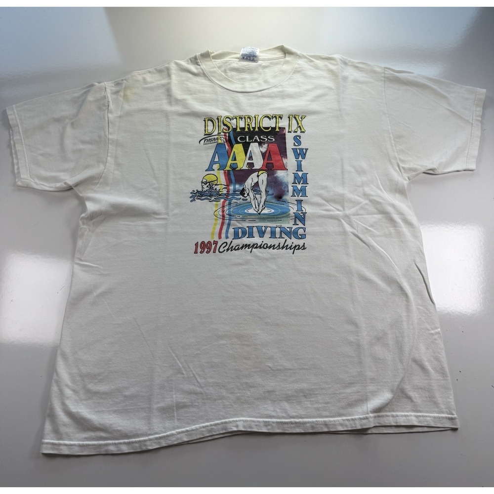 Vintage 1997 FHSAA‎ District IX Swim diving T-Shirt Hanes Made in USA XL tee